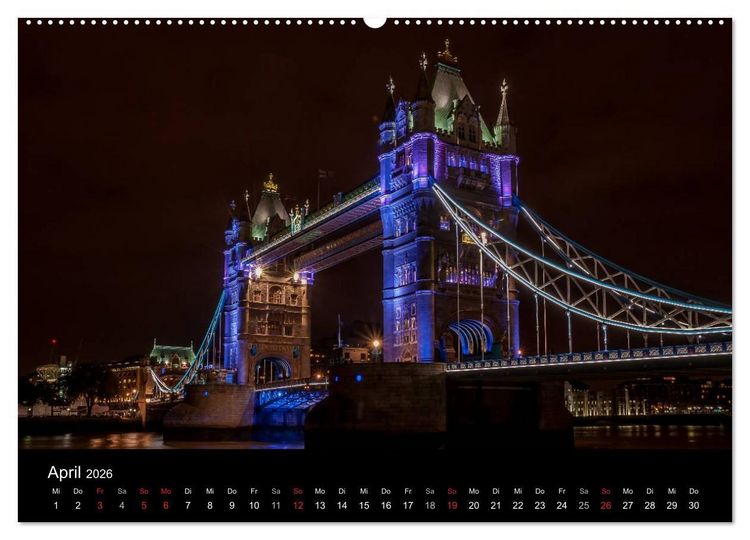 Produktbild: London - Nachts an der Themse (Wandkalender 2026 DIN A2 quer), CALVENDO Monatskalender