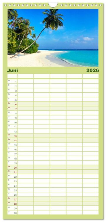 Produktbild: Familienplaner 2026 - Malediven - Wei&szlig;e Str&auml;nde und T&uuml;rkises Meer. mit 5 Spalten (Wandkalender, 21 x 45 cm) CALVENDO
