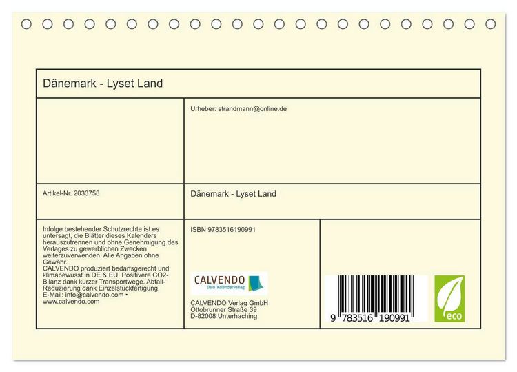 Produktbild: D&auml;nemark - Lyset Land (Tischkalender 2026 DIN A5 quer), CALVENDO Monatskalender
