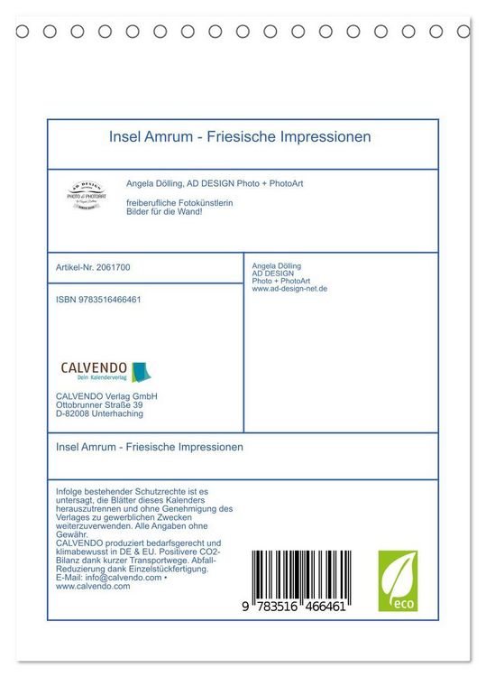 Produktbild: Insel Amrum - Friesische Impressionen (Tischkalender 2026 DIN A5 hoch), CALVENDO Monatskalender