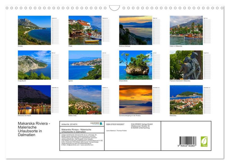 Produktbild: Makarska Riviera - Malerische Urlaubsorte in Dalmatien (Wandkalender 2026 DIN A3 quer), CALVENDO Monatskalender
