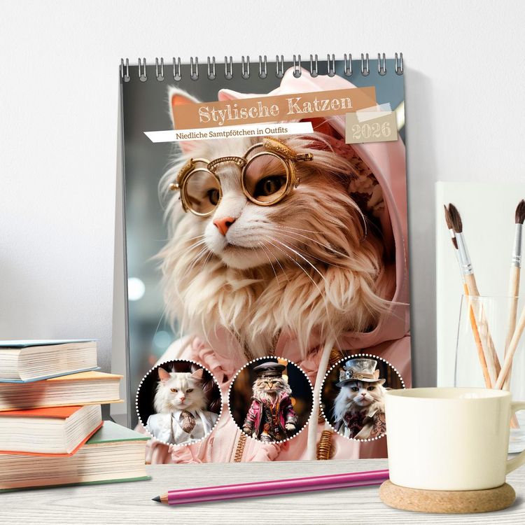 Produktbild: Stylische Katzen (Tischkalender 2026 DIN A5 hoch), CALVENDO Monatskalender