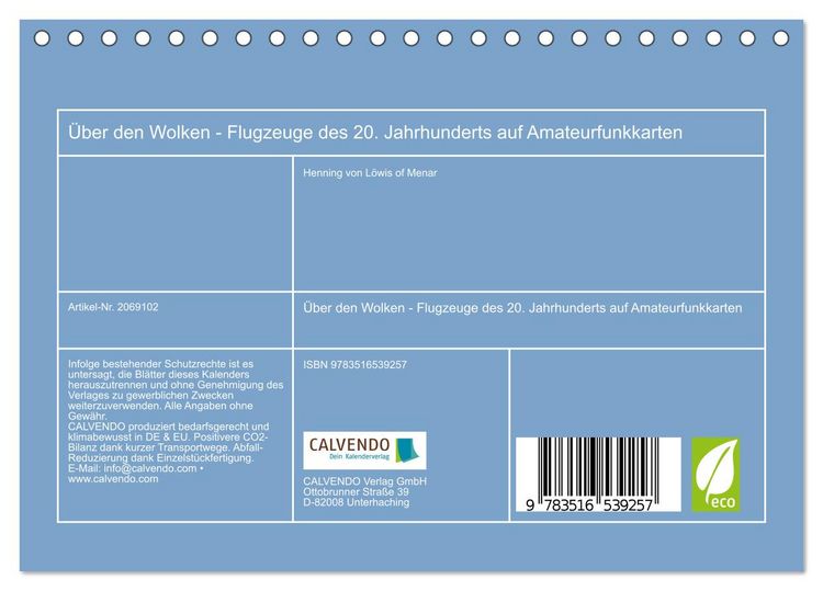 Produktbild: &Uuml;ber den Wolken - Flugzeuge des 20. Jahrhunderts auf Amateurfunkkarten (Tischkalender 2026 DIN A5 quer), CALVENDO Monatskalender