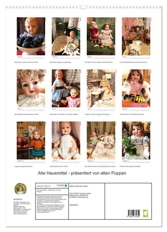 Produktbild: Alte Hausmittel - pr&auml;sentiert von alten Puppen (Wandkalender 2026 DIN A2 hoch), CALVENDO Monatskalender