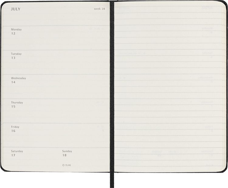 Produktbild: Moleskine 18 Monate Wochen Notizkalender 2026/2027, P/A6, 1 Wo = 1 Seite, Rechts linierte Seite, Fester Einband, Schwarz<BR>