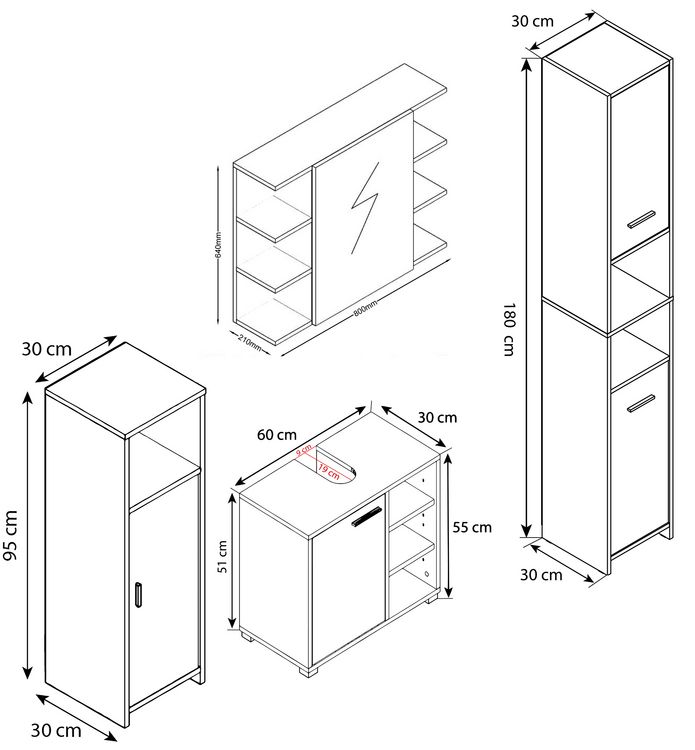 Produktbild: 4-tlg. Komplett Badm&ouml;bel Badschrank Set Zalo I