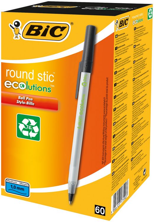 Produktbild: BIC Kugelschreiber ECOlutions Round Stic 0.4mm schwarz, 60er Set