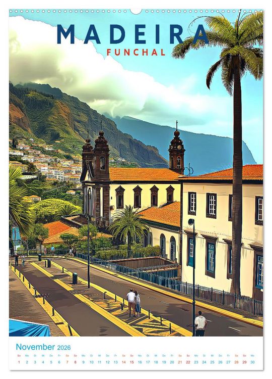 Produktbild: Madeira - Old School Poster Style (hochwertiger Premium Wandkalender 2026 DIN A2 hoch), Kunstdruck in Hochglanz