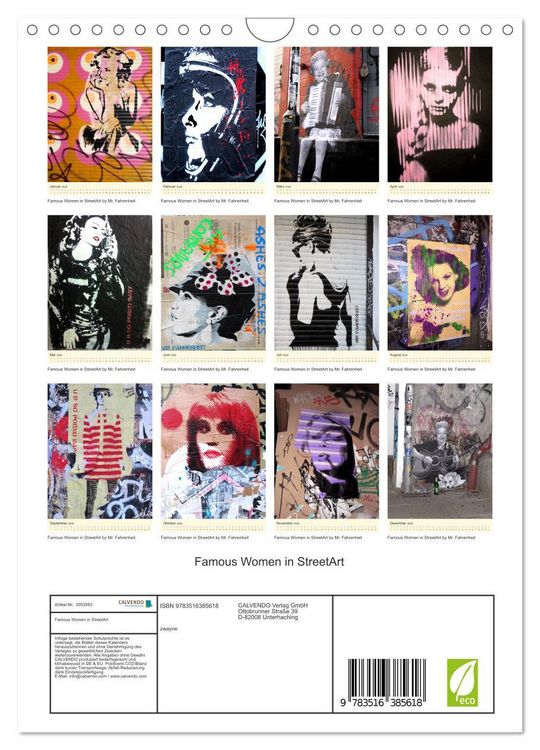 Produktbild: Famous Women in StreetArt (Wandkalender 2026 DIN A4 hoch), CALVENDO Monatskalender