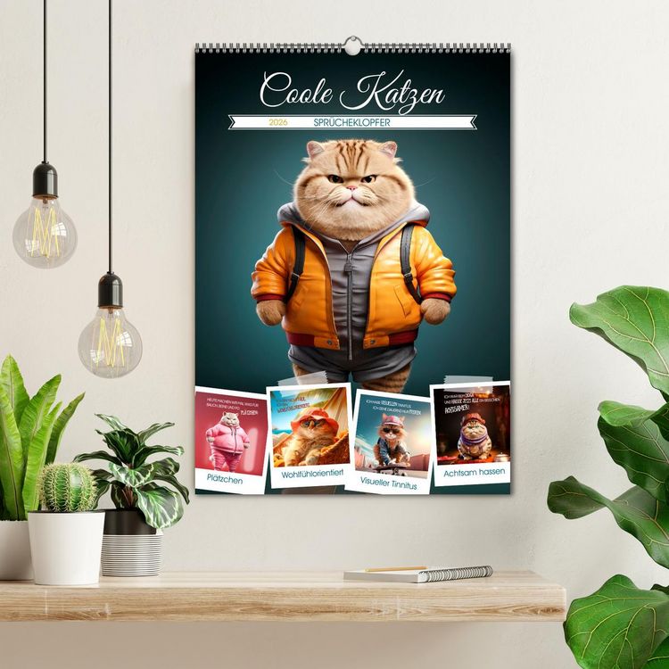 Produktbild: COOLE KATZEN Spr&uuml;cheklopfer (Wandkalender 2026 DIN A2 hoch), CALVENDO Monatskalender
