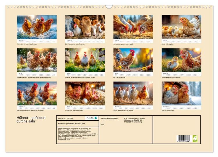 Produktbild: H&uuml;hner - gefiedert durchs Jahr (Wandkalender 2026 DIN A2 quer), CALVENDO Monatskalender