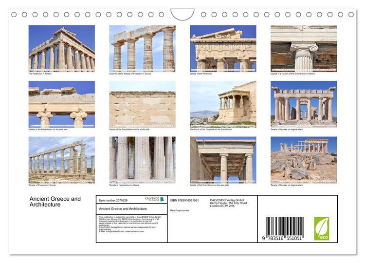 Produktbild: Ancient Greece and Architecture (Wall Calendar 2026 DIN A4 landscape), CALVENDO 12 Month Wall Calendar