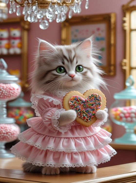 Produktbild: CALVENDO Puzzle Katzenbaby mit R&uuml;schenkleid im Bonbonparadies | 2000 Teile Lege-Gr&ouml;&szlig;e 90x67cm Foto-Puzzle f&uuml;r gl&uuml;ckliche Stunden