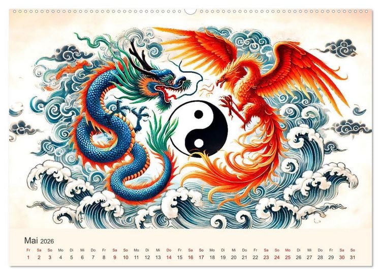 Produktbild: Yin und Yang der Wesen - Asiatische Mythen im Gleichgewicht (hochwertiger Premium Wandkalender 2026 DIN A2 quer), Kunstdruck in Hochglanz