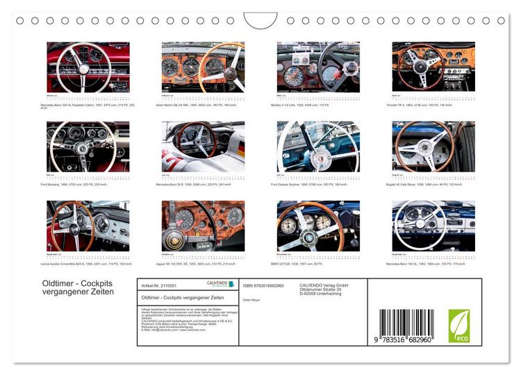 Produktbild: Oldtimer - Cockpits vergangener Zeiten (Wandkalender 2026 DIN A4 quer), CALVENDO Monatskalender