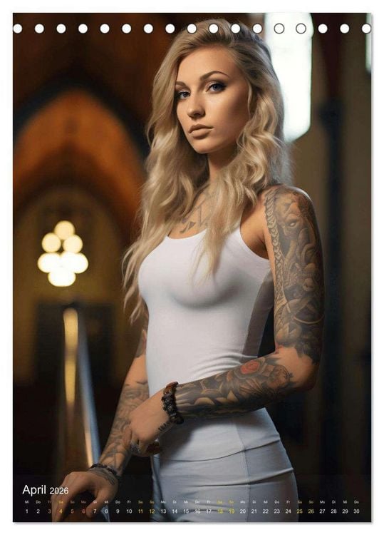 Produktbild: Tattoo Sch&ouml;nheiten - zw&ouml;lf Monate, zw&ouml;lf Frauen und jede Menge Tattoos (Tischkalender 2026 DIN A5 hoch), CALVENDO Monatskalender