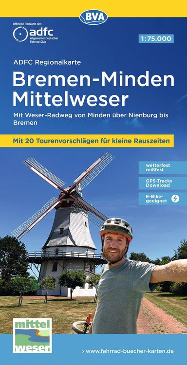 Produktbild: BVA ADFC Regionalkarte Bremen-Minden Mittelweser 1:75.000