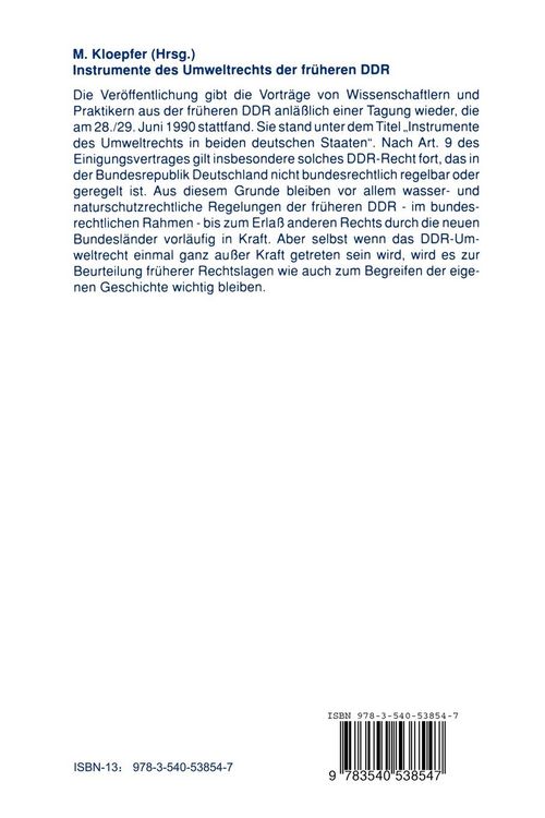 Produktbild: Instrumente des Umweltrechts der früheren DDR