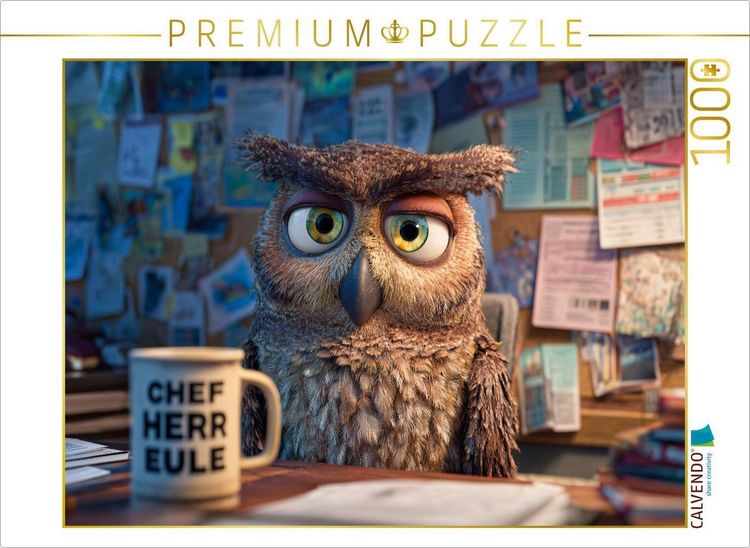 Produktbild: CALVENDO Puzzle B&uuml;ro-Eule mit Kaffeetasse und genervtem Blick | 1000 Teile Lege-Gr&ouml;&szlig;e 64x48cm Foto-Puzzle f&uuml;r gl&uuml;ckliche Stunden