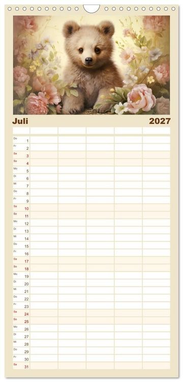 Produktbild: Familienplaner 2027 - Tierisch s&uuml;&szlig;! mit 5 Spalten (Wandkalender, 21 x 45 cm) CALVENDO