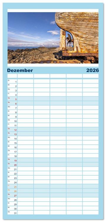 Produktbild: Familienplaner 2026 - Wracks der Vergangenheit &ndash; Gestrandete Zeugen der Zeit mit 5 Spalten (Wandkalender, 21 x 45 cm) CALVENDO