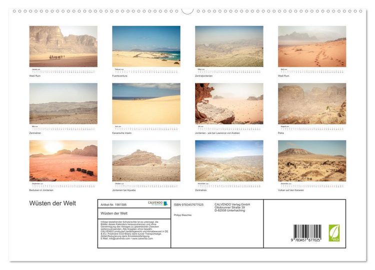 Produktbild: W&uuml;sten der Welt (hochwertiger Premium Wandkalender 2026 DIN A2 quer), Kunstdruck in Hochglanz