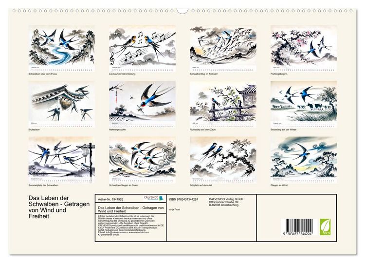Produktbild: Das Leben der Schwalben - Getragen von Wind und Freiheit (hochwertiger Premium Wandkalender 2026 DIN A2 quer), Kunstdruck in Hochglanz
