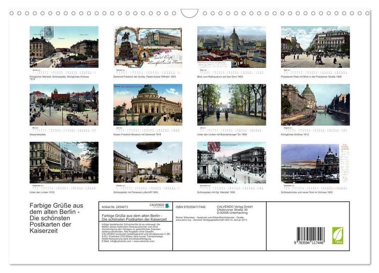 Produktbild: Farbige Gr&uuml;&szlig;e aus dem alten Berlin - Die sch&ouml;nsten Postkarten der Kaiserzeit (Wandkalender 2027 DIN A3 quer), CALVENDO Monatskalender