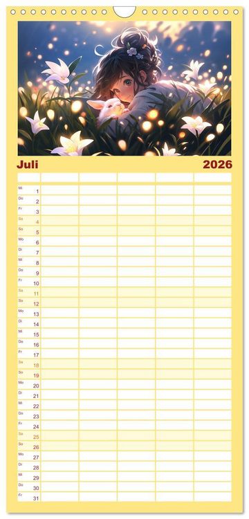 Produktbild: Familienplaner 2026 - Manga Tierliebe mit 5 Spalten (Wandkalender, 21 x 45 cm) CALVENDO