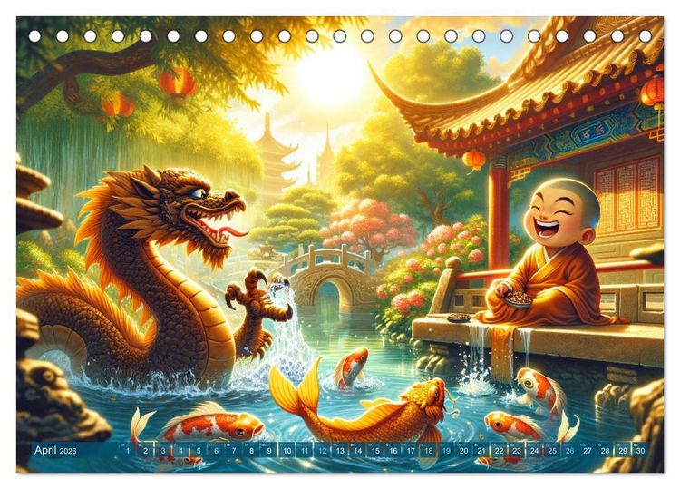Produktbild: M&ouml;nch und Drache: Vier Jahreszeiten im Tempelgarten (Tischkalender 2026 DIN A5 quer), CALVENDO Monatskalender