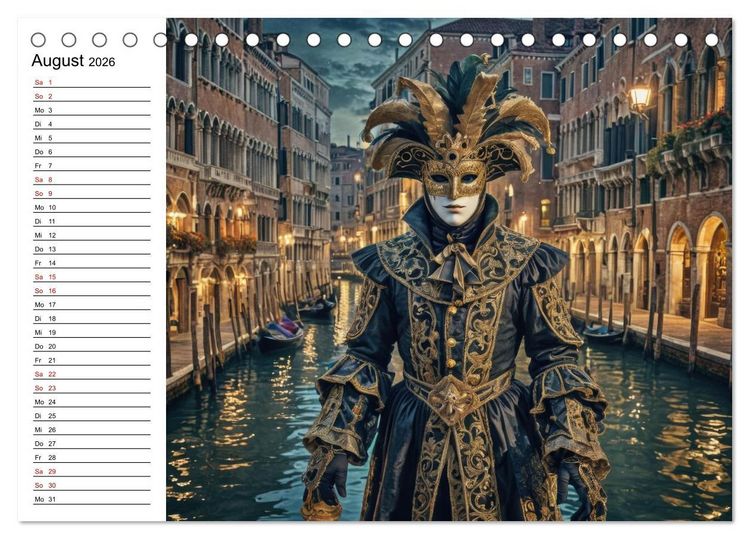 Produktbild: M&auml;rchenhafte Maskerade KI - Karnevalserlebnis in Venedig (Tischkalender 2026 DIN A5 quer), CALVENDO Monatskalender