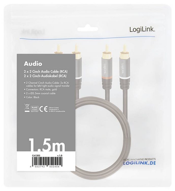 Produktbild: LogiLink CA1203 Cinch Audio Anschlusskabel 1.5m Schwarz Geschirmt, Farbcodiert