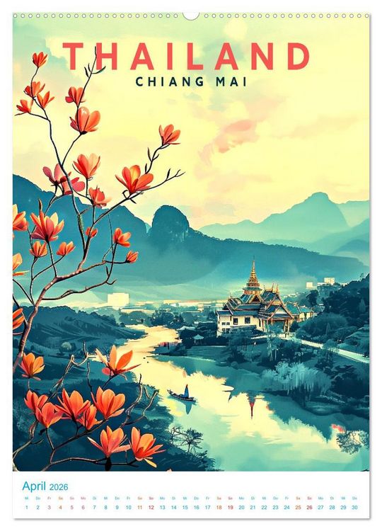 Produktbild: Thailand - Old School Poster Style (Wandkalender 2026 DIN A2 hoch), CALVENDO Monatskalender