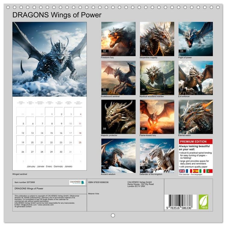 Produktbild: DRAGONS Wings of Power (Wall Calendar 2026 12 &times; 12 Inch) CALVENDO 12 Month Wall Calendar