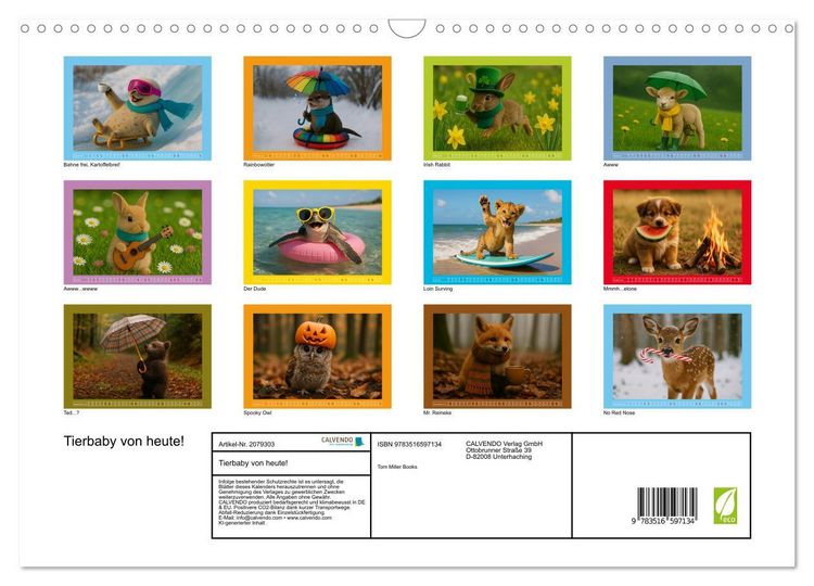 Produktbild: Tierbaby von heute! (Wandkalender 2026 DIN A3 quer), CALVENDO Monatskalender