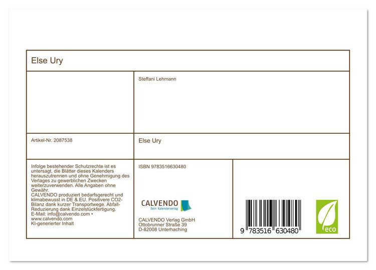 Produktbild: Else Ury (Tischkalender 2026 DIN A5 quer), CALVENDO Monatskalender