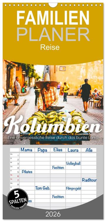 Produktbild: Familienplaner 2026 - Kolumbien - Eine unvergessliche Reise durch das bunte Land. mit 5 Spalten (Wandkalender, 21 x 45 cm) CALVENDO
