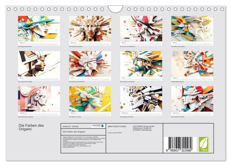 Produktbild: Die Farben des Origami (Wandkalender 2026 DIN A4 quer), CALVENDO Monatskalender