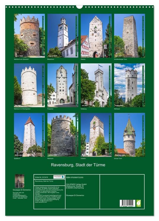 Produktbild: Ravensburg, Stadt der T&uuml;rme (Wandkalender 2027 DIN A2 hoch), CALVENDO Monatskalender
