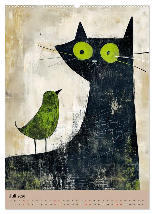 Produktbild: Lustige Katzen-Karikaturen - Minimalistischer Spa&szlig; mit Maus, Vogel und Co (Wandkalender 2026 DIN A2 hoch), CALVENDO Monatskalender