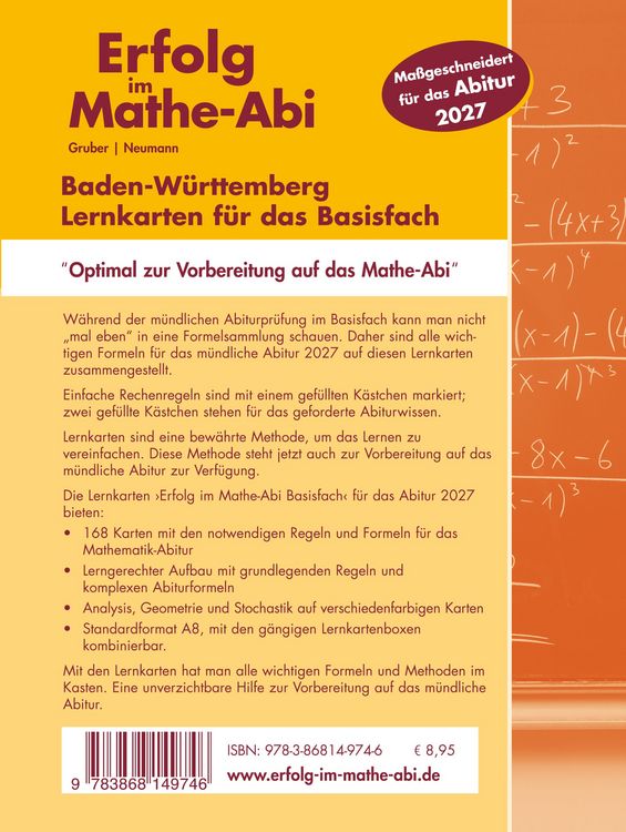 Produktbild: Erfolg im Mathe-Abi 2027, 168 Lernkarten Basisfach Allgemeinbildendes Gymnasium Baden-W&uuml;rttemberg