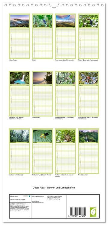 Produktbild: Familienplaner 2026 - Costa Rica - Tierwelt und Landschaften mit 5 Spalten (Wandkalender, 21 x 45 cm) CALVENDO