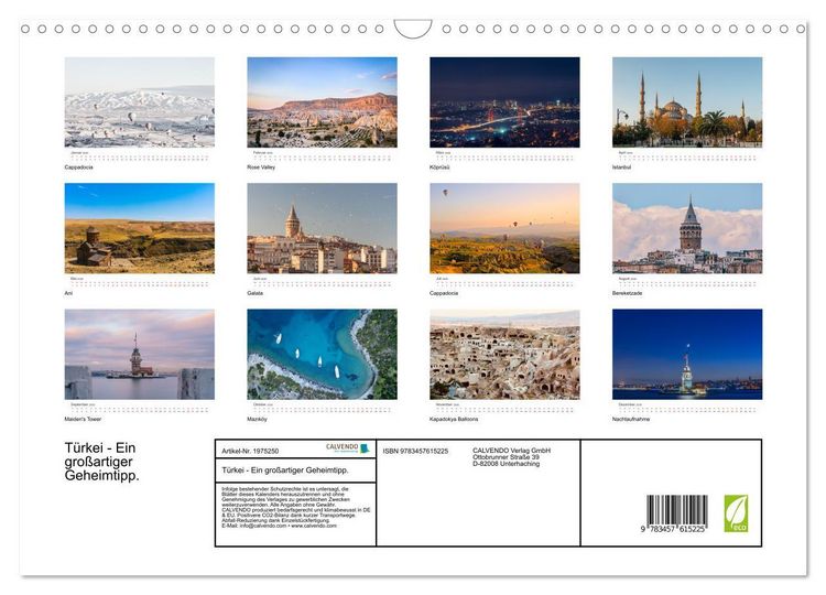 Produktbild: T&uuml;rkei - Ein gro&szlig;artiger Geheimtipp. (Wandkalender 2026 DIN A3 quer), CALVENDO Monatskalender
