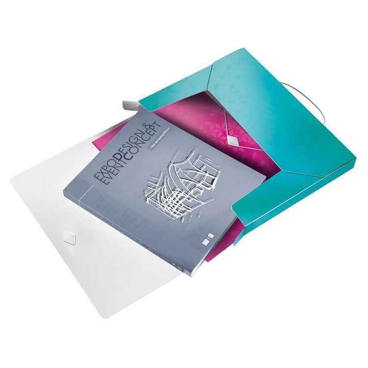 Produktbild: LEITZ Ablagebox WOW metallic mit R&uuml;ckenschild eisblau DIN A4 25x3x33cm