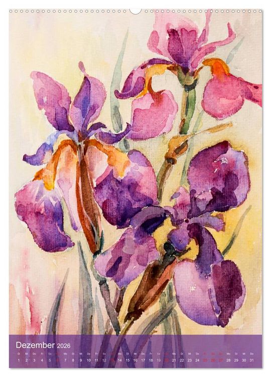 Produktbild: Karl Sock Blumenaquarelle (hochwertiger Premium Wandkalender 2026 DIN A2 hoch), Kunstdruck in Hochglanz