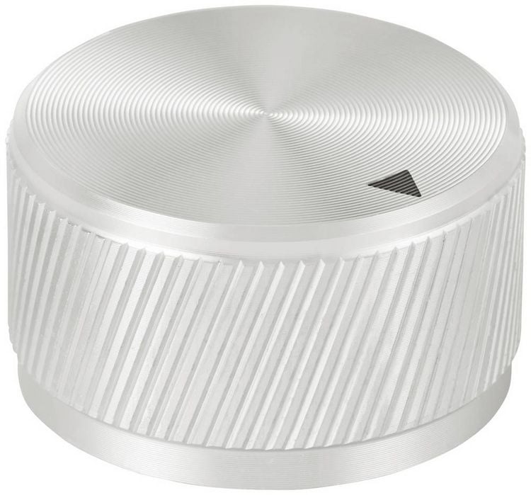 Produktbild: TRU COMPONENTS TC-11613820 Drehknopf mit Knopfmarkierung Silber (&Oslash; x H) 30 mm x 17 mm Aluminium 1 St.