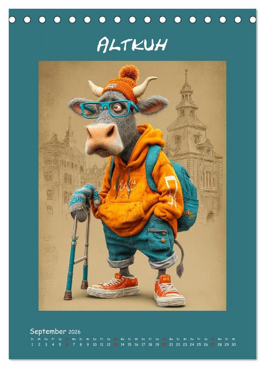 Produktbild: Kuhwelt. Stylische Streetwear-K&uuml;he f&uuml;r gute Laune (Tischkalender 2026 DIN A5 hoch), CALVENDO Monatskalender