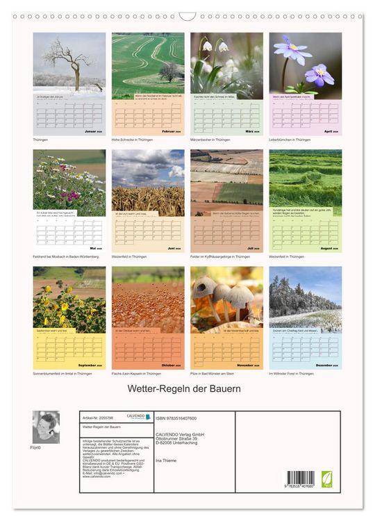 Produktbild: Wetter-Regeln der Bauern (Wandkalender 2026 DIN A2 hoch), CALVENDO Monatskalender