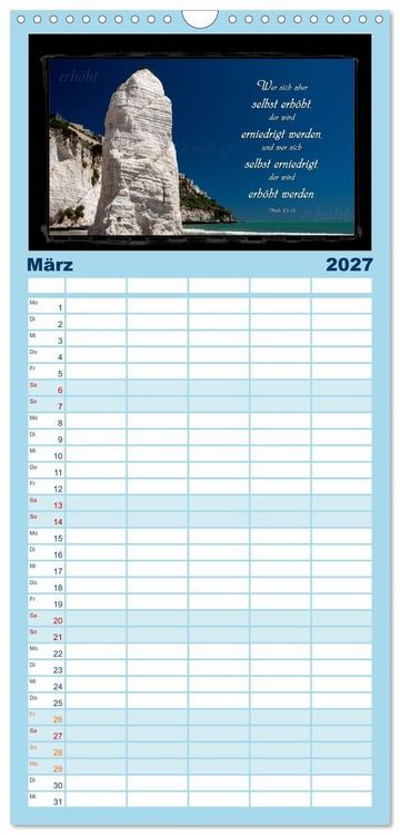 Produktbild: Familienplaner 2027 - Monat f&uuml;r Monat ein Bibelvers mit 5 Spalten (Wandkalender, 21 x 45 cm) CALVENDO