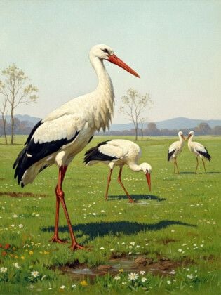 Produktbild: CALVENDO Puzzle Wei&szlig;storch als Gem&auml;lde | 1000 Teile Lege-Gr&ouml;&szlig;e 64x48cm Foto-Puzzle f&uuml;r gl&uuml;ckliche Stunden